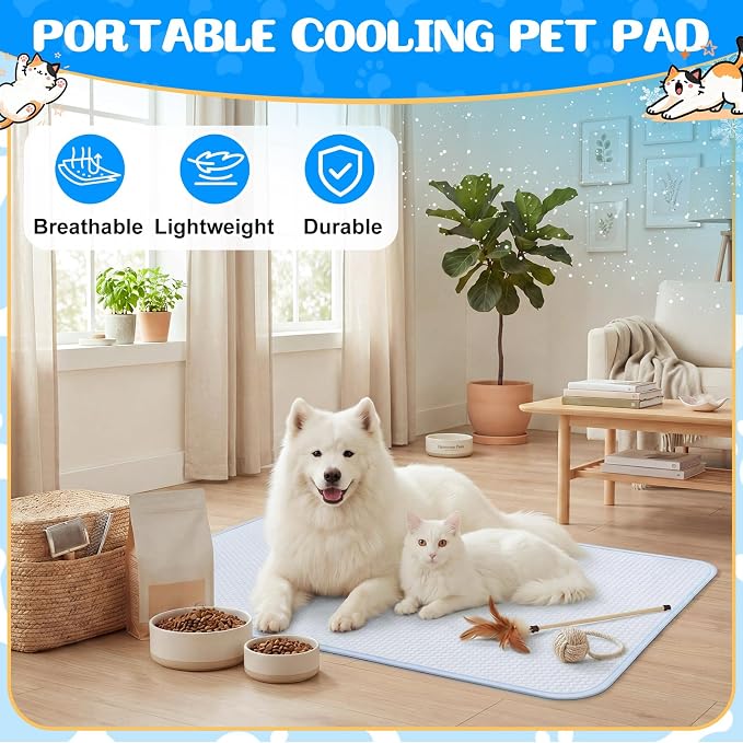 Chunful 4 Pack Pet Cooling Mat, 43 x 28 Inches Dog Cooling Pad for Summer, Ice Silk Self-Cooling Mat, Portable Washable Non-Slip Dog and Cat Pad for Indoor, Outdoor, Car Seats, Trips, up to 60 Lbs