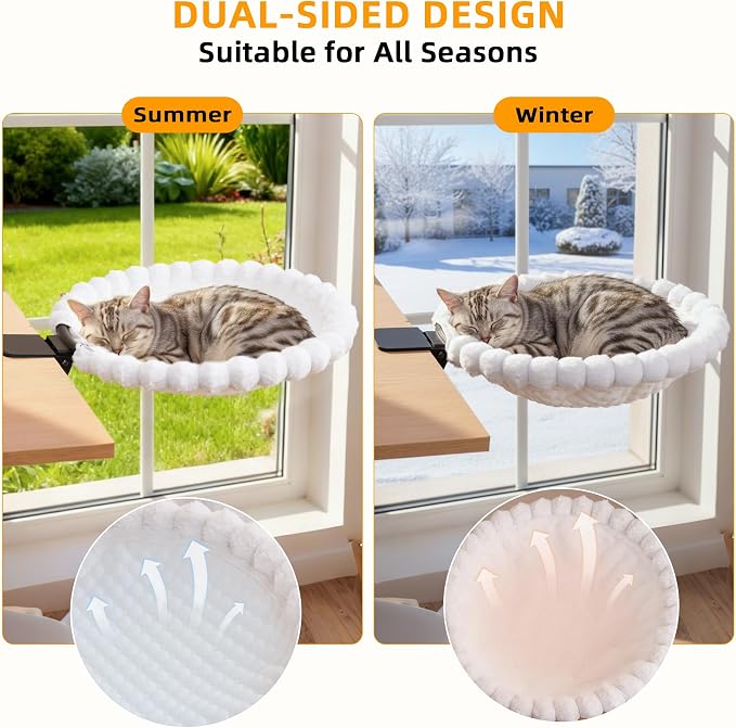 Cat Desk Bed - Cat Hammock for Desk with Faux Rabbit Fur, 180° Folding Space-Saving, Dual-Sided Reversible for All Seasons, Removable & Washable, Holds Up to 40 lbs – for Home Office Desks