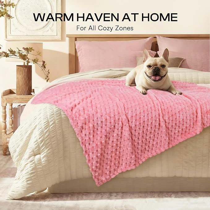 Luciphia Soft 300GSM Fleece Pet Blanket for Small Medium Large Dogs Washable 3D Textured Flannel Cat Puppy Decorative Furniture Protector Throw Durable Pink, XL(57''x40'')