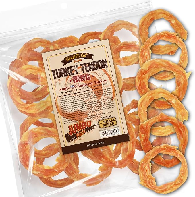 Gootoe Turkey Tendons for Dogs – All-Natural, Hypoallergenic Dog Treats, Rawhide Alternative, Long Lasting Puppy Chews, Healthy Dog Treats for Small Breeds, Ring, 1 lb