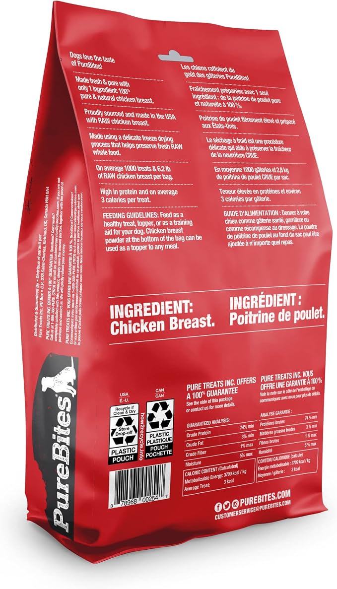 PureBites Chicken Freeze Dried Dog Treats, 1 Ingredient, Made in USA, 28 Ounces (Pack of 1)