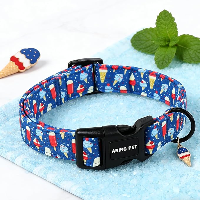ARING PET Summer Dog Collar, Cute Blue Ice Pop Ice Cream 4th of July Pet Collars for Puppy Small Medium Large Female Girl Dogs-L