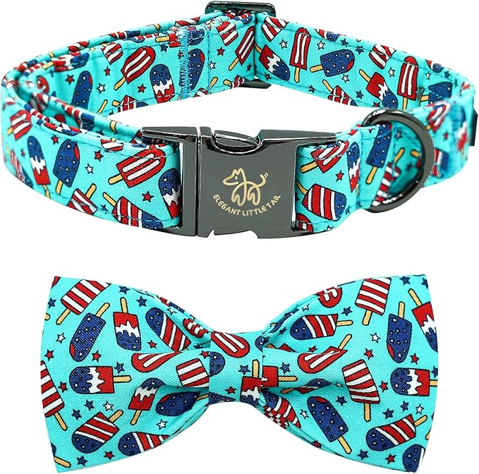 Elegant little tail Independence Dog Collar, Holiday Pet Collars with Bow Durable Patriotic Pet Collars Adjustable Dog Collar for Small Dogs