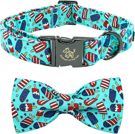 Elegant little tail Independence Dog Collar, Holiday Pet Collars with Bow Durable Patriotic Pet Collars Adjustable Dog Collar for Small Dogs
