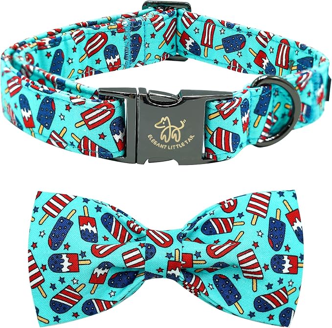 Elegant little tail Independence Dog Collar, Holiday Pet Collars with Bow Durable Patriotic Pet Collars Adjustable Dog Collar for Large Dogs
