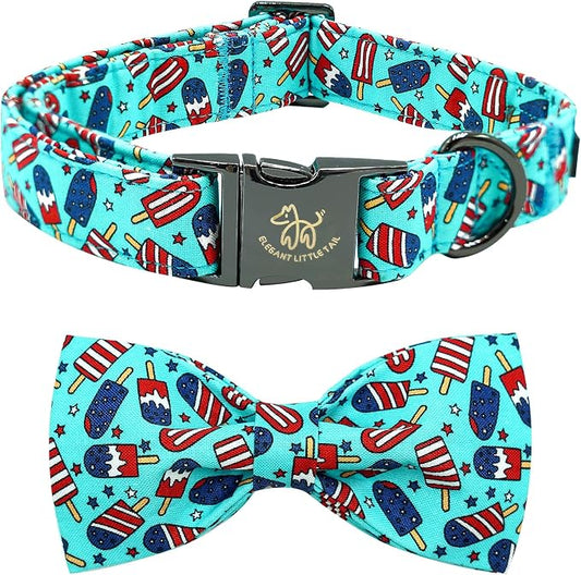 Elegant little tail Independence Dog Collar, Holiday Pet Collars with Bow Durable Patriotic Pet Collars Adjustable Dog Collar for Large Dogs