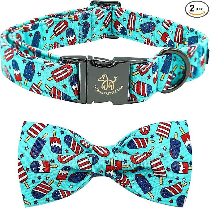 Elegant little tail Independence Dog Collar, Holiday Pet Collars with Bow Durable Patriotic Pet Collars Adjustable Dog Collar for Medium Dogs