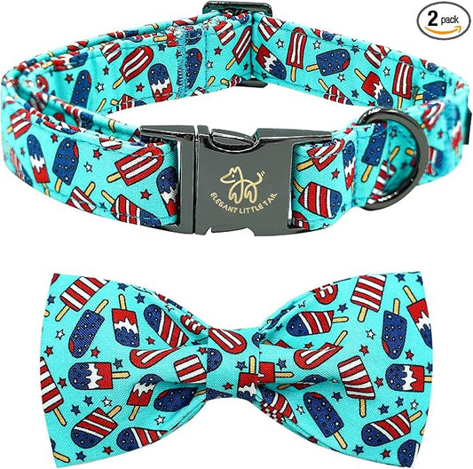 Elegant little tail Independence Dog Collar, Holiday Pet Collars with Bow Durable Patriotic Pet Collars Adjustable Dog Collar for Medium Dogs