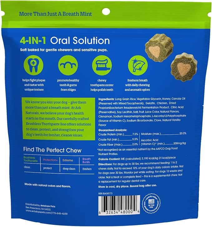 Ark Naturals Soft Brushless Toothpaste, Dog Dental Chews for Small Breeds, Freshens Breath, Unique Texture Helps Reduce Plaque & Tartar, 12oz, 1 Pack