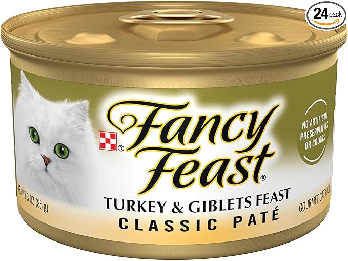 Purina Fancy Feast Pate Turkey and Giblets Feast Classic Grain Free Wet Cat Food Pate - (Pack of 24) 3 oz. Cans