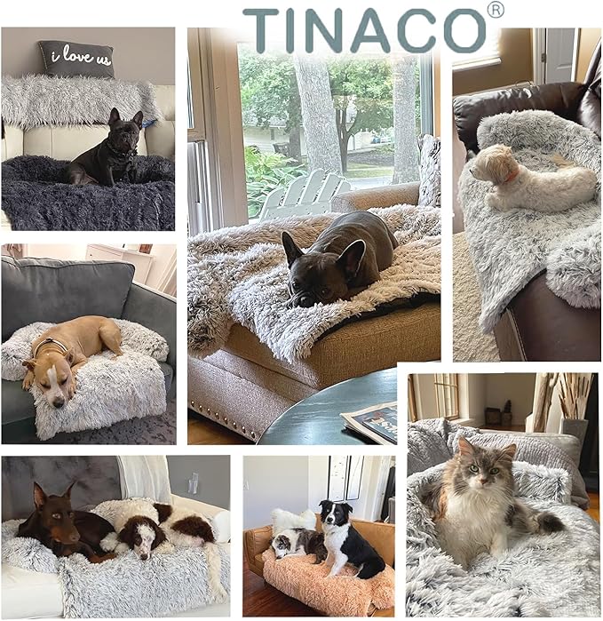 Luxurious Calming Dogs/Cats Bed Mats, Dog Pad Washable Removable Couch Cover, Plush Long Fur Mat for Pets, Waterproof Lining, Perfect for Small, Medium and Large Dogs and Cats (Beige, 53"x39")