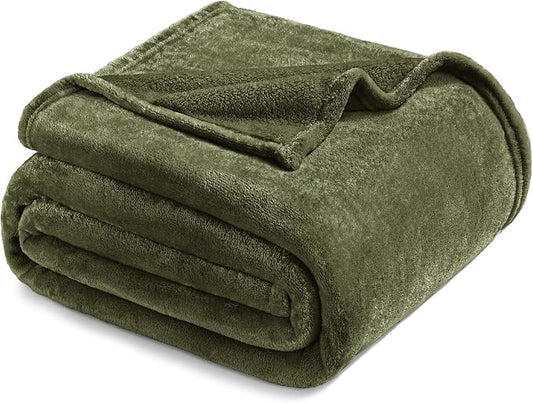 Exclusivo Mezcla Fleece Blanket King Size for Bed, Super Soft and Warm, All Season, Cozy, Plush, Lightweight, 90x104 Inches, Olive Green
