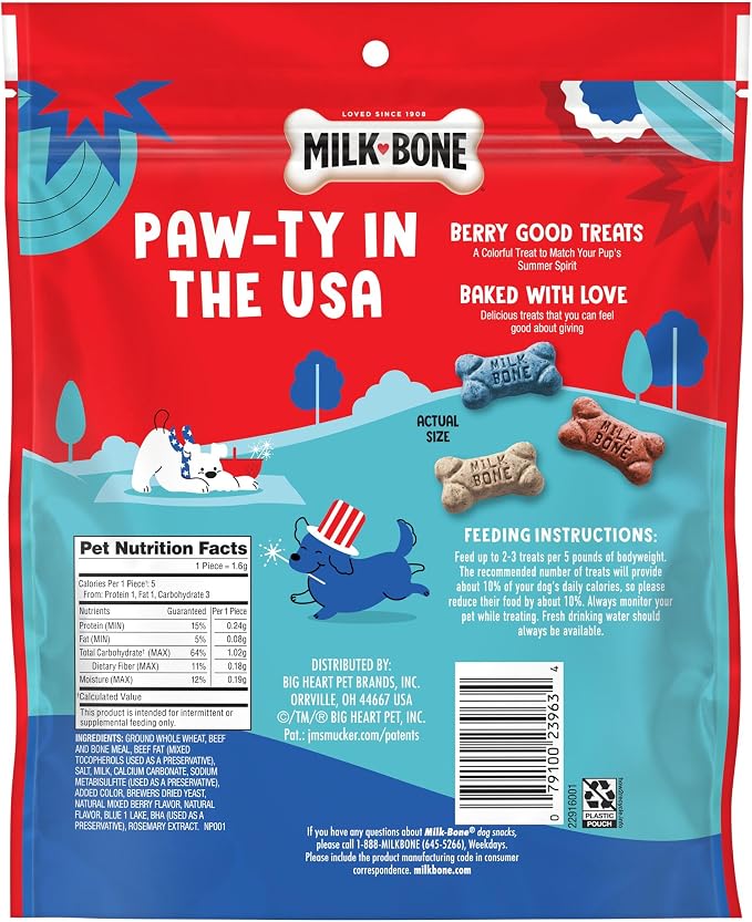 Milk-Bone Mini’s Red, White & Woof Mixed Berry Flavor, Mini Dog Treats, 12 Oz. Bag (Pack of 2)