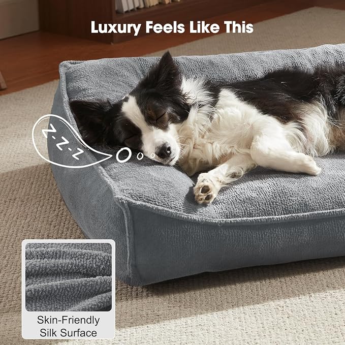 FURTIME XXL Orthopedic Dog Beds Large Sized Dog, Extra Thick Supportive Comfort Pet Sofa, Ergonomic Slant Dog Couch with Removable Washable Cover, Ultra Soft Surface & Non-Slip Bottom, Light Grey, 48"