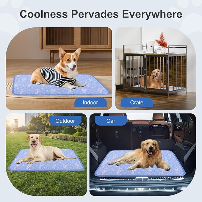 MH MYLUNE HOME Dog Cooling Mat 59" x 40" Cool-Chill Cool Fiber & Endothermic Color Changing Double-Sided Cooling & Warm Dog Mat, Foldable Washable Summer Pet Blanket
