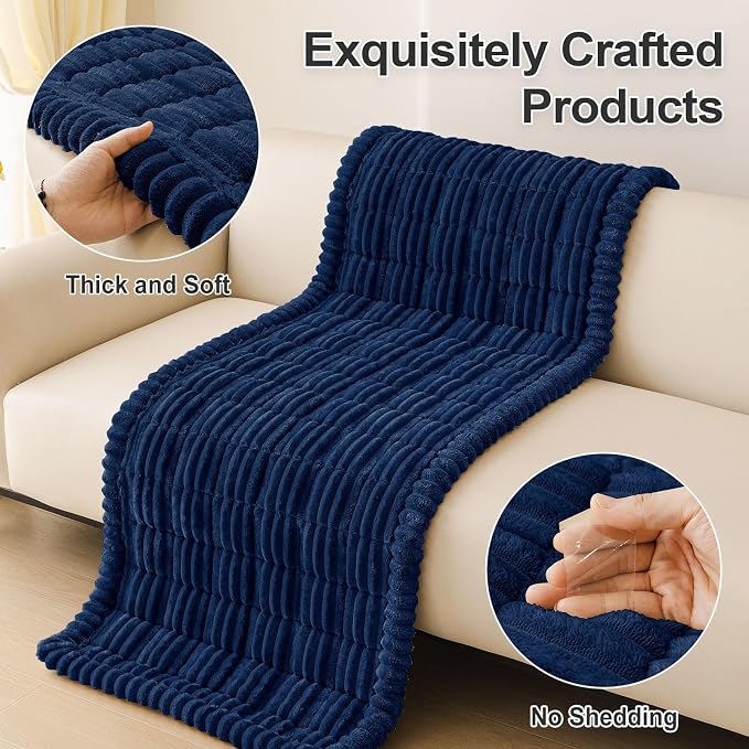 hyha Couch Cover for Dogs Washable, Non Slip Thick Flannel Sofa Protector, Pet Friendly Plush Furniture Cover for Sectional Sofa & Loveseat (Navy, 27.6" x 47")