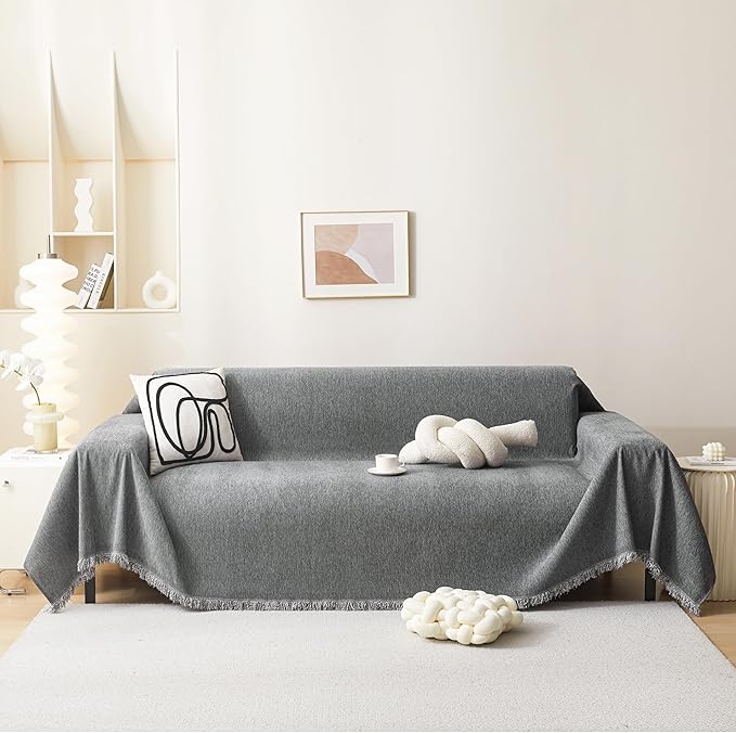MEETSKY Grey Couch Cover for Dogs Washable Chenille Sofa Covers Blanket Sectional Couch Cover，Thick Loveseat Covers L Shaped Sofa Slipcover for Pets, 71"x 102"