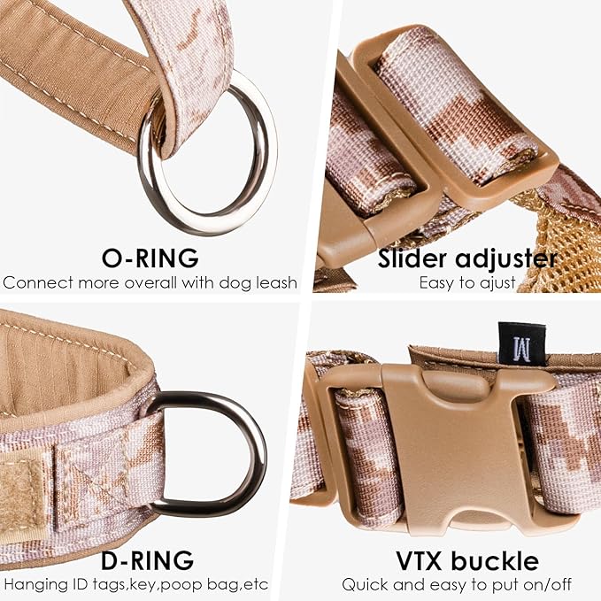 No Pull Dog Harness for Medium Large Dogs, Escape Proof Adjustable Harness Brown Camo, L