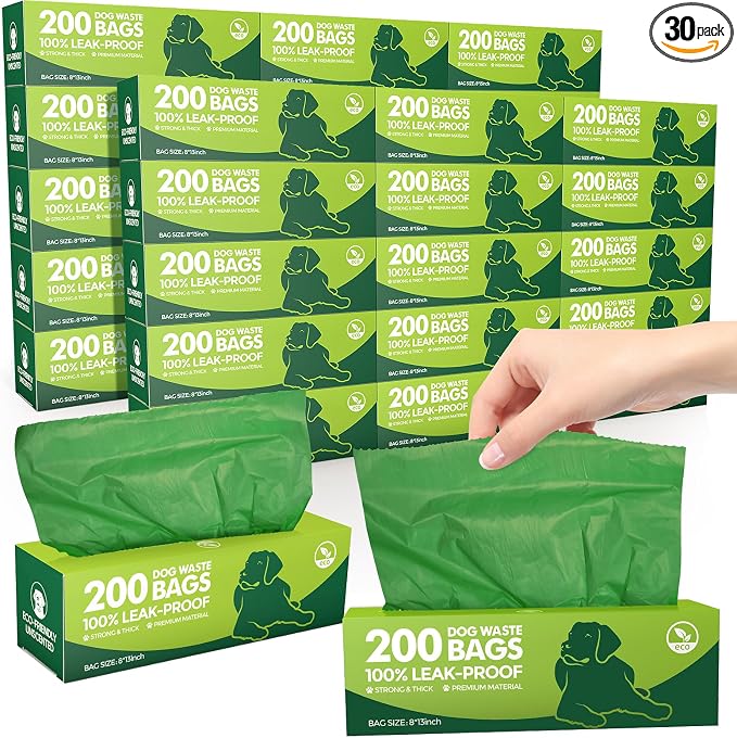 Harloon 6000 Counts Dog Poop Waste Bags Bulk, 30 Rolls Pet Waste Bags, Extra Thick Strong Leak Proof, for Walking, Travel, Park, Puppy Cleanup,Universal Doggy Rolls Waste-Box(Deep Green,12 x 8 Inches)