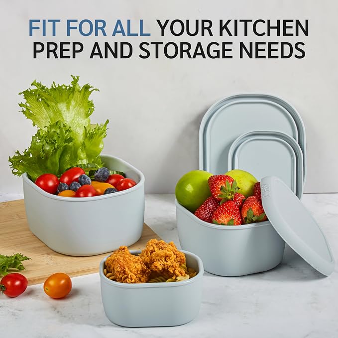 ISSEVE 12Pcs/Set Nesting Silicone Food Storage Containers with Lids, BPA Free Reusable Meal Prep Silicone Containers Airtight, Freezer Dishwasher Safe (33.8oz, 20oz, 10oz, 6.7oz, 1.3oz) (Grey)