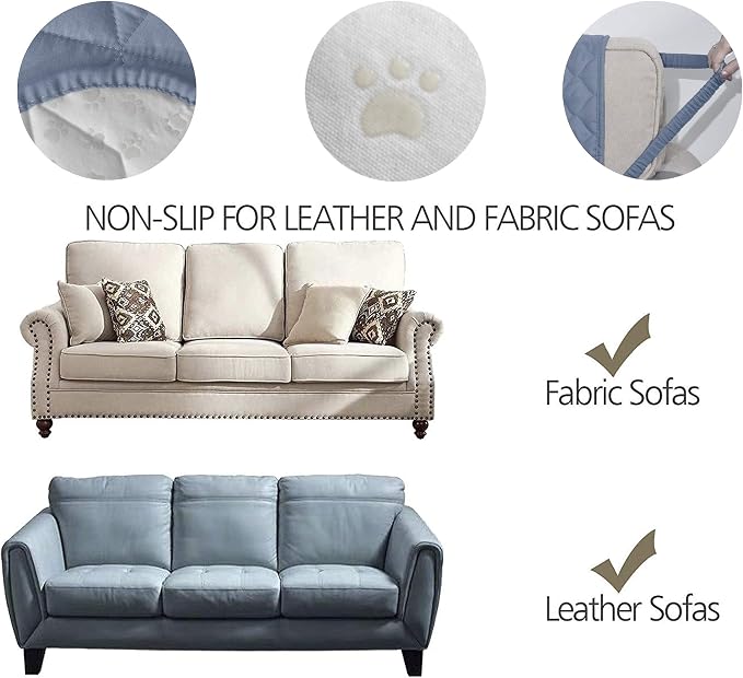 Ameritex Couch Sofa Slipcover 100% Waterproof Nonslip Quilted Furniture Protector Slipcover for Dogs, Children, Pets Sofa Slipcover Machine Washable (Stone Blue, 68'')