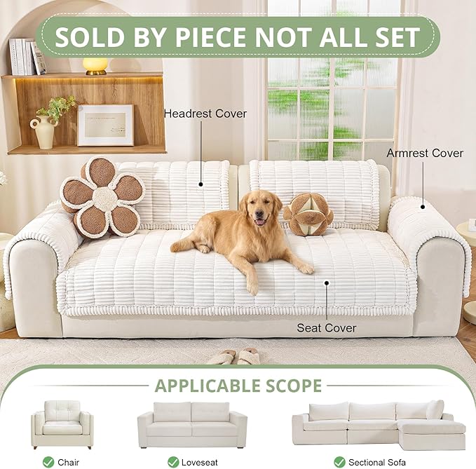 OstepDecor Couch Cover for Dogs, Washable Non Slip Sofa Cover for Pets, Soft Couch Covers for Sofa, Loveseat and Sectional, Furniture Protector Against Pet Hair & Scratches (35.4" x 47.2", White)
