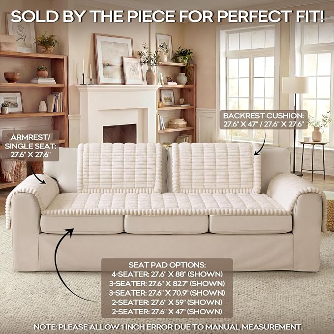decorUhome Non-Slip Fuzzy Couch Cover for Dogs, Soft Thick Washable Pet-Friendly Protector, Sofa Slipcover for 3 Cushion Couch Sofa, White, 27.6" x 70.9"