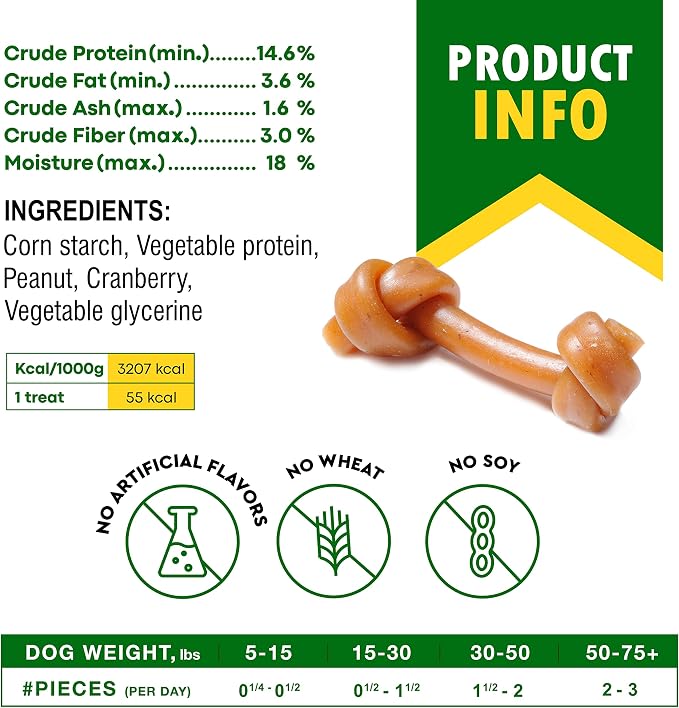 Dog Treats Peanut Butter Bones with Cranberry & Rawhide Free Chew 10.6 Oz - Pet Natural Mini & Big Snacks Healthy Collagen & Bulk Best Chews for Small & Large Dogs - Made for USA (Peanut Butter)