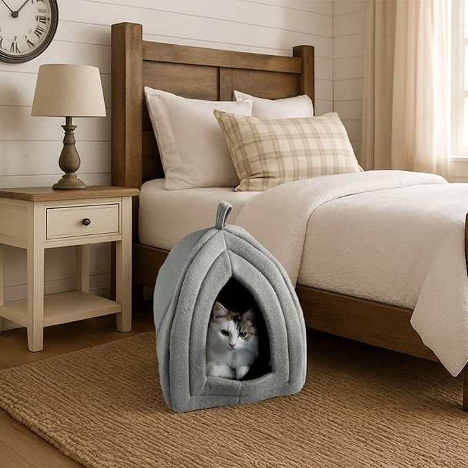PETMAKER Indoor Cat House with Removable Foam Cushion for Cats, Kittens, Small Dogs & Small Pets, Plush Pet Bed Crate Tent Hideaway with Cozy Soft Interior, Gray Small Animal Sleep & Rest Space