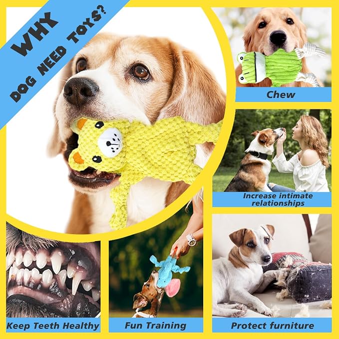 MRSOHRET 5 Pack Dog Toys Squeaky, Tough Stuffed Plush Puppy Chew Toys for Teething, Durable Plush Dog Toy for Large Medium Small Breed to Keep Them Busy, No Stuffing Crinkle Dog Toys