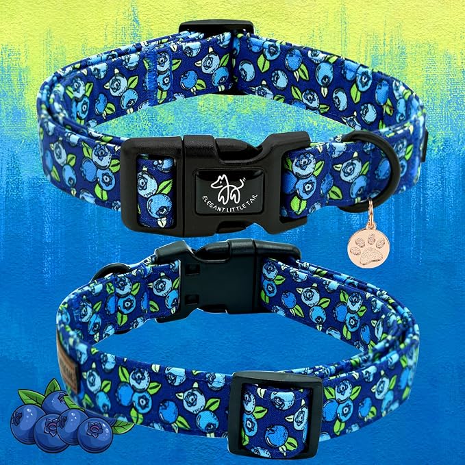 Elegant little tail Dog Collar-Cute Pet Dog Collar Blueberry Print Cotton Soft Boy Puppy Adjustable Pet Collars for Small Medium Large Dogs, X-Small
