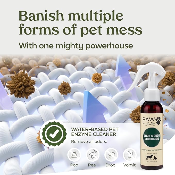 PAWFUME Stain & Pet Urine Odor Eliminator, 4-Pack – Removes Impurities in Seconds – Enzymatic Formula, Quick-Dry Action, & Eco-Friendly Ingredients – Upholstery, Fabrics, and Carpet Cleaner Spray