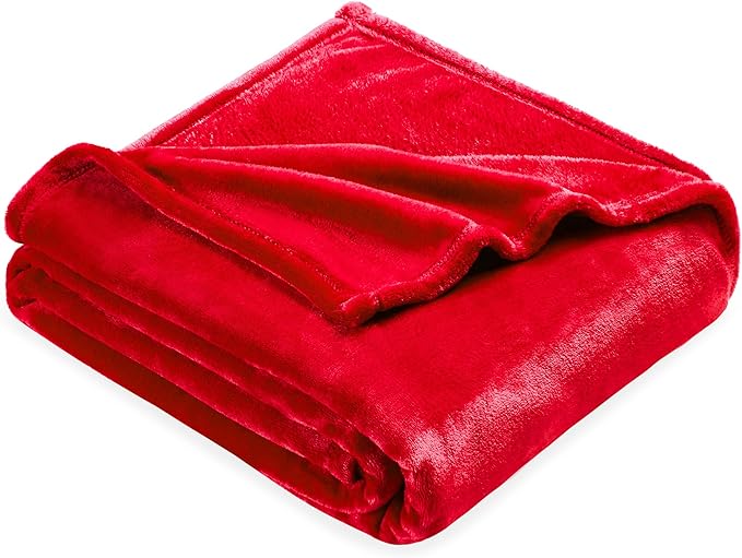 DREAMNINE Extra Soft Fuzzy Fleece Throw Blanket for Couch Sofa Chair 50" x 60", Decorative Solid Lightweight Fluffy Velvet Blankets,Cozy Accent Shaggy Plush Warm Flannel Blanket for Winter Bedroom,Red