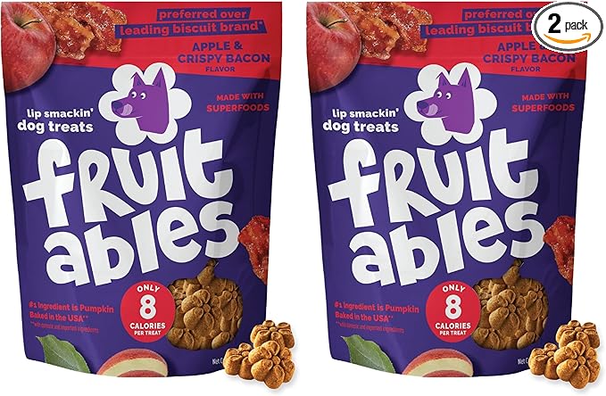 Fruitables Baked Dog Treats, Healthy Pumpkin Treat for Dogs, Low Calorie & Delicious, Free of Wheat, Corn and Soy, Made in the USA, Apple and Crispy Bacon Flavor, 12oz (Pack of 2)