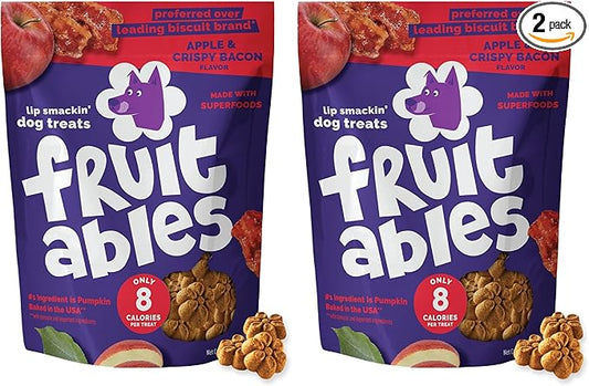 Fruitables Baked Dog Treats, Healthy Pumpkin Treat for Dogs, Low Calorie & Delicious, Free of Wheat, Corn and Soy, Made in the USA, Apple and Crispy Bacon Flavor, 12oz (Pack of 2)