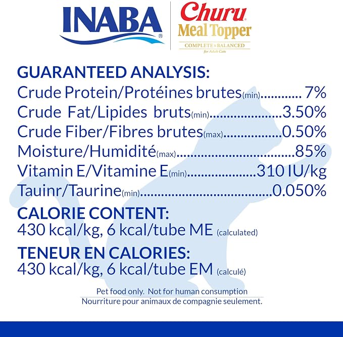 INABA Churu Meal Topper for Cats, Complete & Balanced, Creamy, Lickable Purée Cat Food Topper, 0.5 Ounce Tube, 24 Tubes (4 per Pack), Tuna with Salmon Recipe