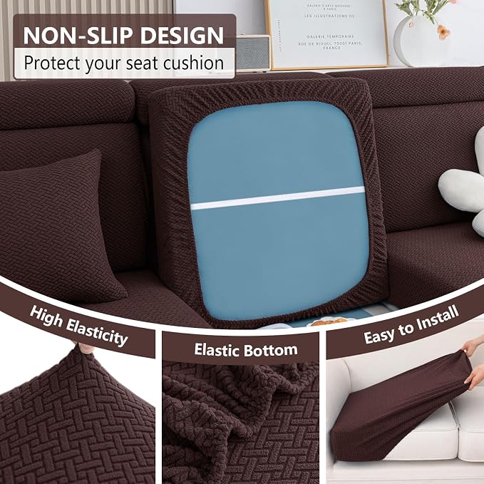 hyha Waterproof Sectional Couch Cushion Covers, Wear Resistant Sofa Slipcovers Washable, Anti Slip L Shape Couch Covers for Sectional Sofa, Furniture Protector for Pets (1 Piece Chaise, Chocolate)