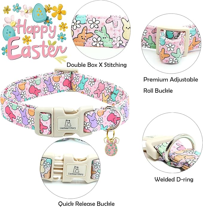 Lionheart glory Easter Dog Collar Colorful Collar for Medium Dog Collars Easter Egg Print Dog Collars Spring Female or Male Pet Gift Adjustable Heavy-Duty Holiday Dog Collar Plastic Buckle