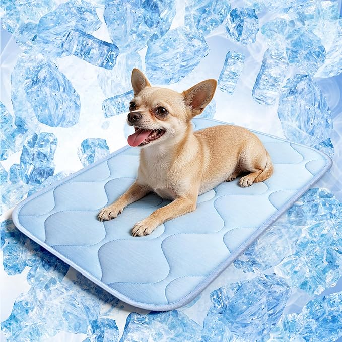Cooling Mat for Dogs and Cats 24" x 18", Premium Pet Cooling Bed Indoor Outdoor with Waterproof Cover & Ice Silk, Summer Cool Pad for Puppy Kitty, Non-Slip Washable Pet Blanket for Crate Kennel