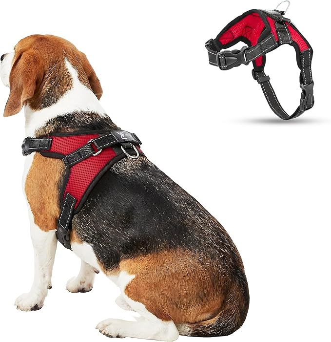 No Pull Reflective Adjustable Dog Harness With Handle- Comfortable Soft All Weather Mesh, Easy On Puppy Harness For Small Medium and Large Dogs (Red) Medium