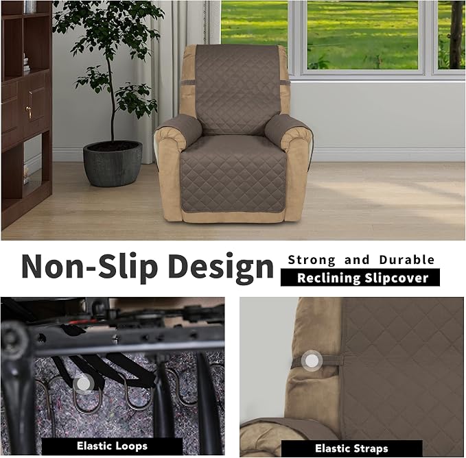 Easy-Going Recliner Chair Slipcover Reversible Sofa Cover Water Resistant Couch Cover Furniture Protector with Elastic Straps for Pets Dog (Recliner 22 inch, Taupe/Ivory)