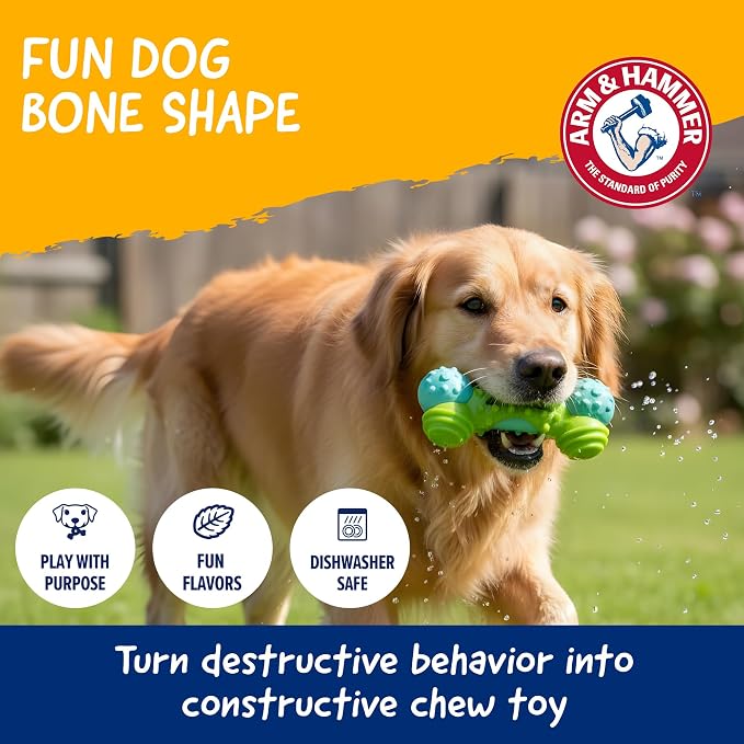 Arm & Hammer for Pets Nubbies Duality Bone Dog Dental Chew Toy Green Apple Flavor Baking Soda Infused Nubby Grooves Plaque Tartar Reduction No Stuffing 24 Pack