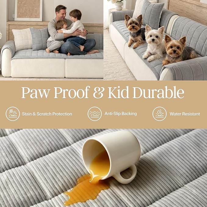 Premium Washable Couch Cover for Dogs, Non Slip Sectional Sofa Protector for L Shape Couch,Dog Couch Cover for Waterproof(1PC/27.6"x94.5",Light Grey)