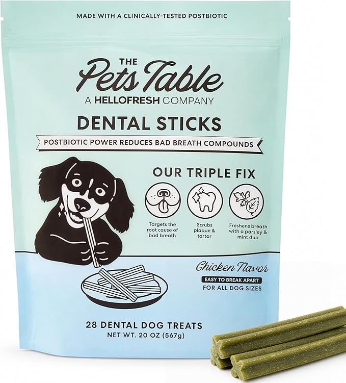 The Pets Table Dental Chews for Dogs 28 Sticks (20 oz), Chicken, Mint & Parsley | Dental Treats/Teeth Cleaning Chews | Removes Plaque and Tarter | Dental Sticks for Bad Breath Treatment | Dental Bones