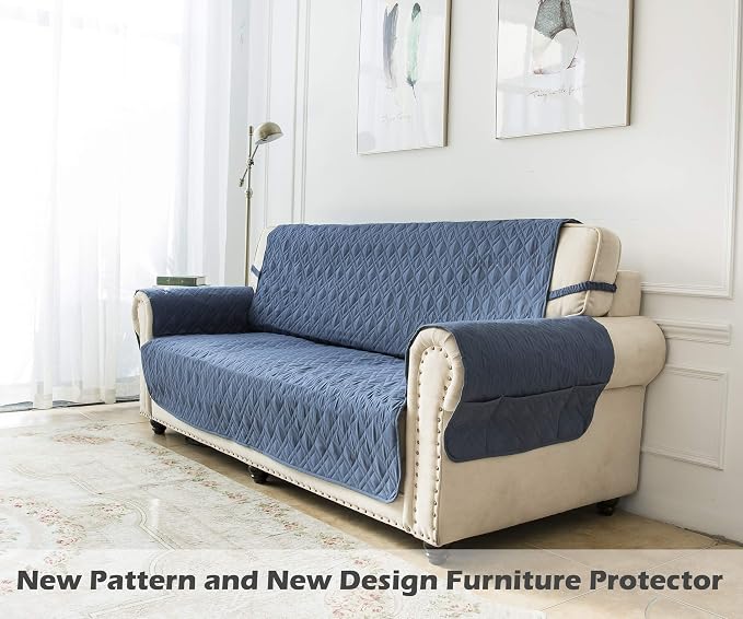 Ameritex Couch Sofa Slipcover 100% Waterproof Nonslip Quilted Furniture Protector Slipcover for Dogs, Children, Pets Sofa Slipcover Machine Washable (Blue, 78")