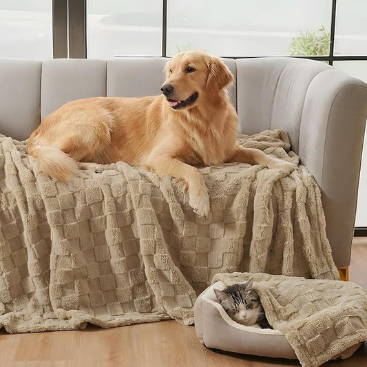 David's Home Large Dog Blankets Washable Pet Bed Cover, Soft Fluffy Fuzzy Cat Puppy Blanket with Premium 300GSM Fleece for Pet Kitten Doggy, Pale Khaki, 50x60IN