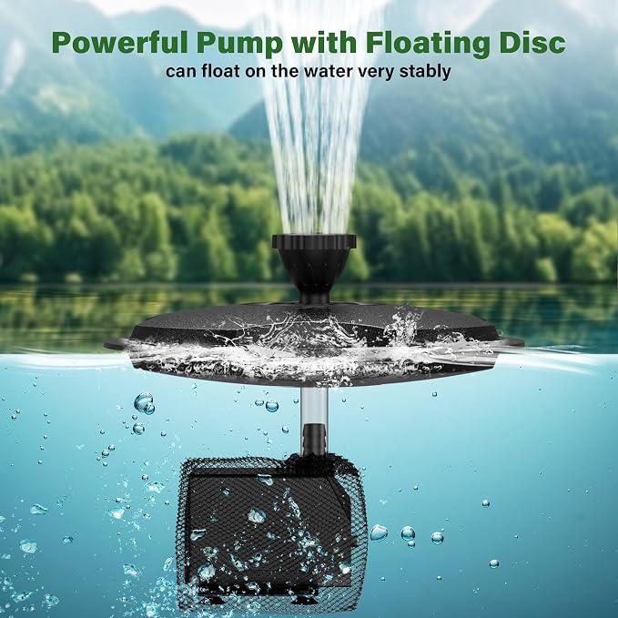 Biling Floating Pond Fountain with 660GPH Pond Pump, Color-Changing LED Lights, 27 FT Power Cord, 3 Spray Patterns – Outdoor Pond Fountain, Black