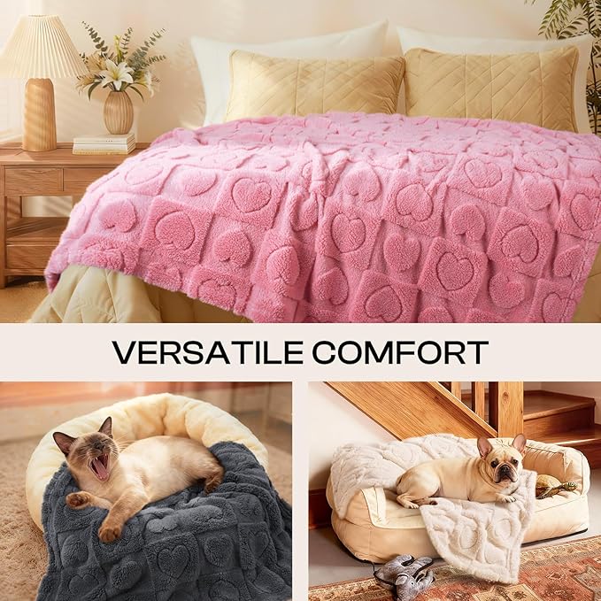 Luciphia Small Dog Blanket Washable Pet Bed Cover Soft Fluffy Puppy Blanket with Premium Fleece 300GSM Cozy Calming Cat Blankets for Indoor Cats Pink 57x40 inch