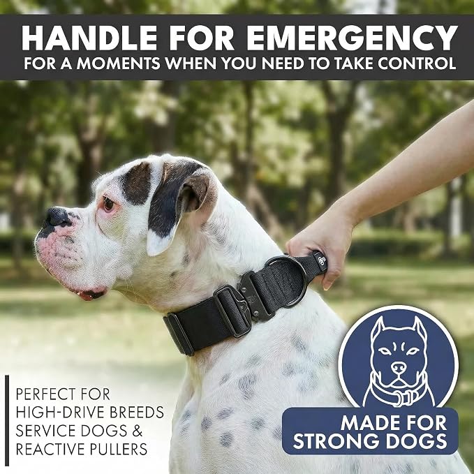 Spark Paws Tactical Dog Collar - Heavy Duty, Premium Quality, Thick and Durable for Large and Medium Dogs - Black - L