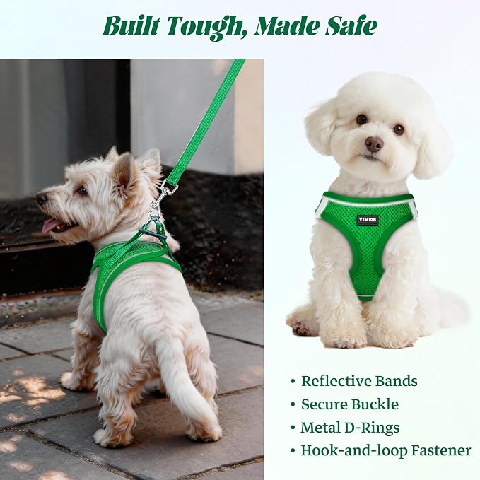 YIMEIS Dog Harness and Leash Set, No Pull Soft Mesh Pet Harness, Reflective Adjustable Puppy Vest for Small Medium Large Dogs, Cats (Green, Small (Pack of 1)